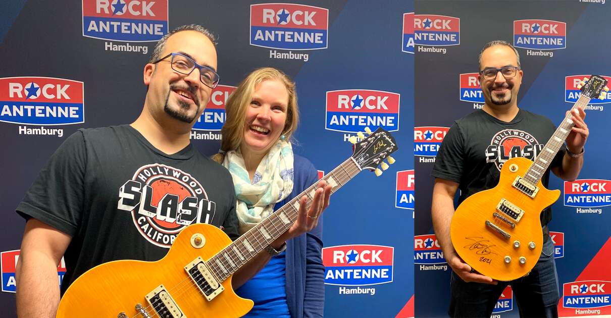 Handsignierte Slash Gitarre geht an Wiebke und Arne aus Bargteheide