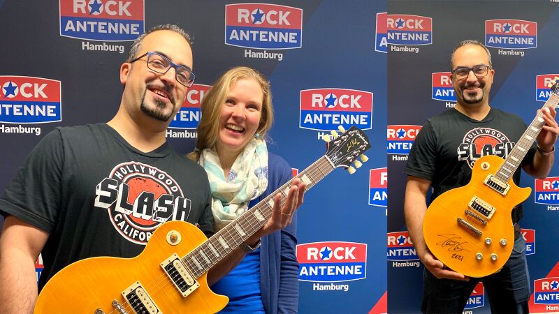 Handsignierte Slash Gitarre geht an Wiebke und Arne aus Bargteheide